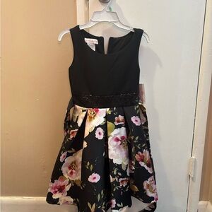 Bonnie Jean Black Floral Sequin Waist Party Dress